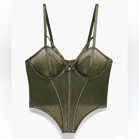 SAVAGE X FENTY Olive Green Gold Going Platinum Mesh Bustier Adjustable - Picture 6 of 13